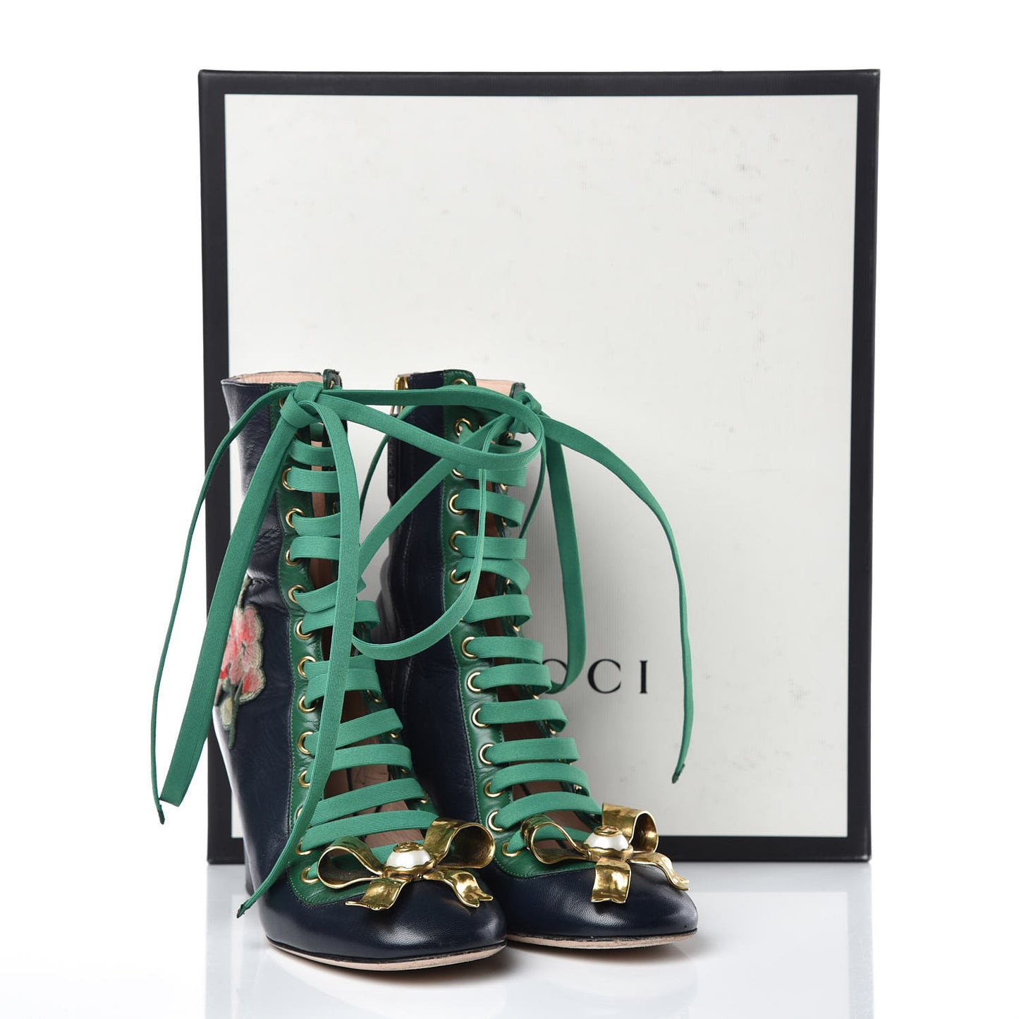 Malaga Kid Lace Up Ankle Boots 35.5 Blue Bright Evergreen