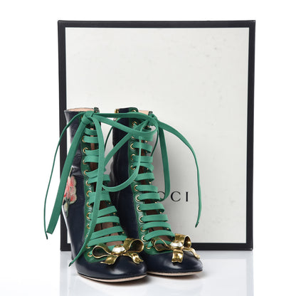 Gucci Malaga Kid Lace Up Ankle Boots 35.5 Blue Bright Evergreen 12 of 12