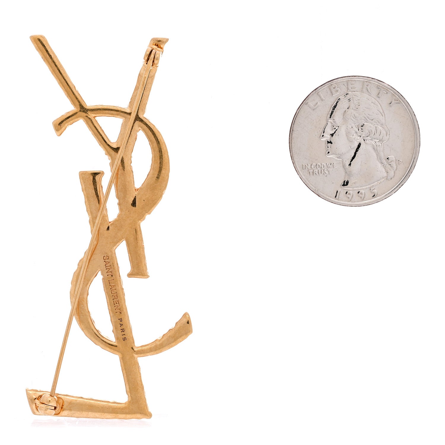 Saint Laurent Brass Cassandre Opyum YSL Twisted Brooch Gold