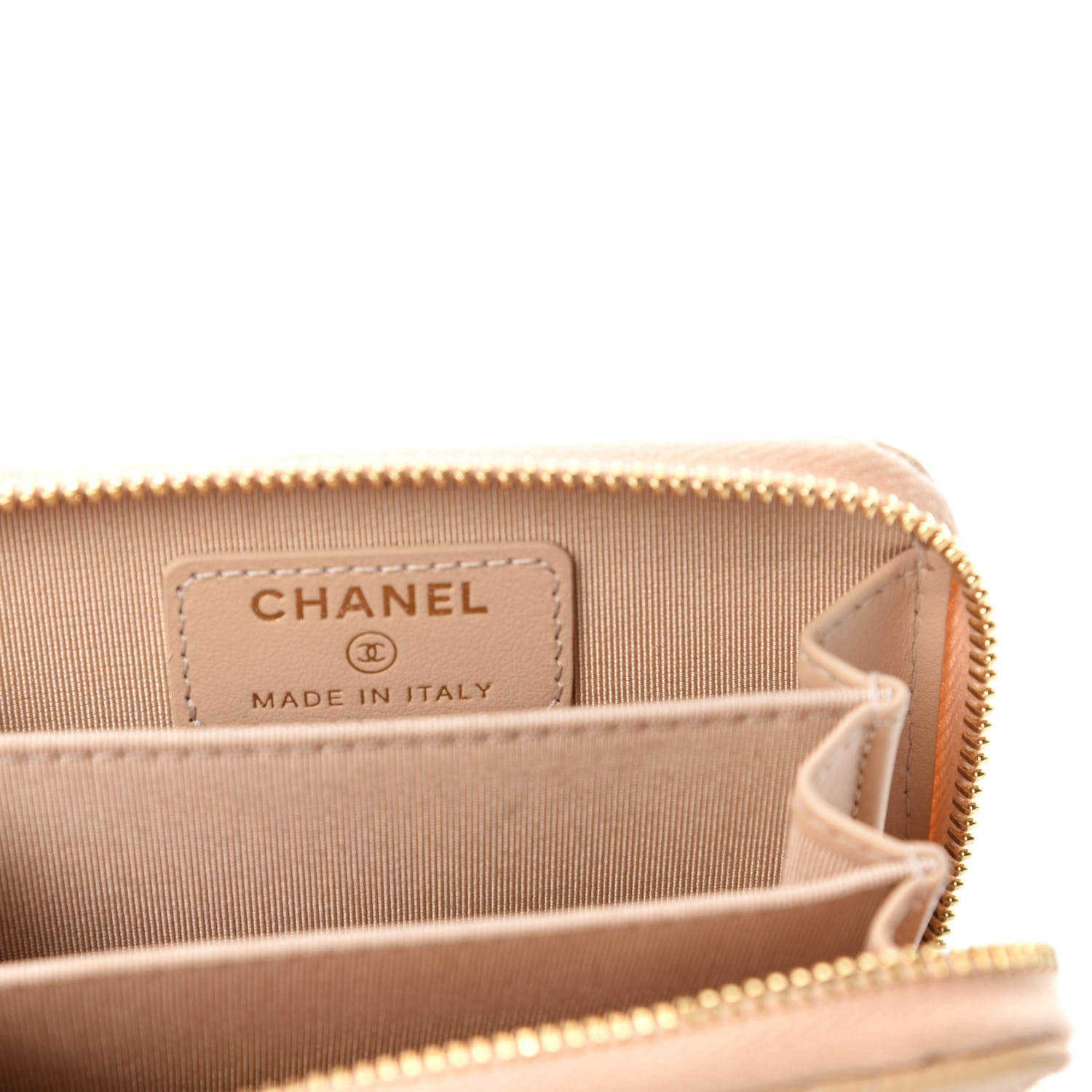 Chanel Caviar Quilted Zip Around Coin Purse Beige 6 of 7