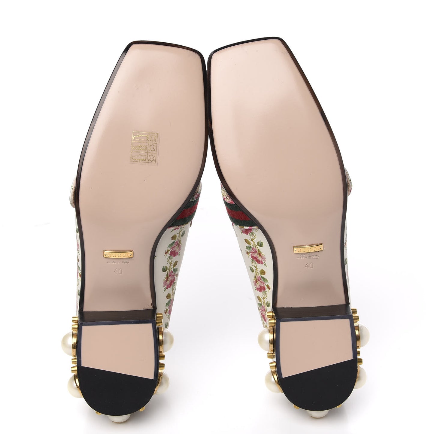 Calfskin Web Pearl Floral Embellished Peyton Loafer 40 White Multicolor