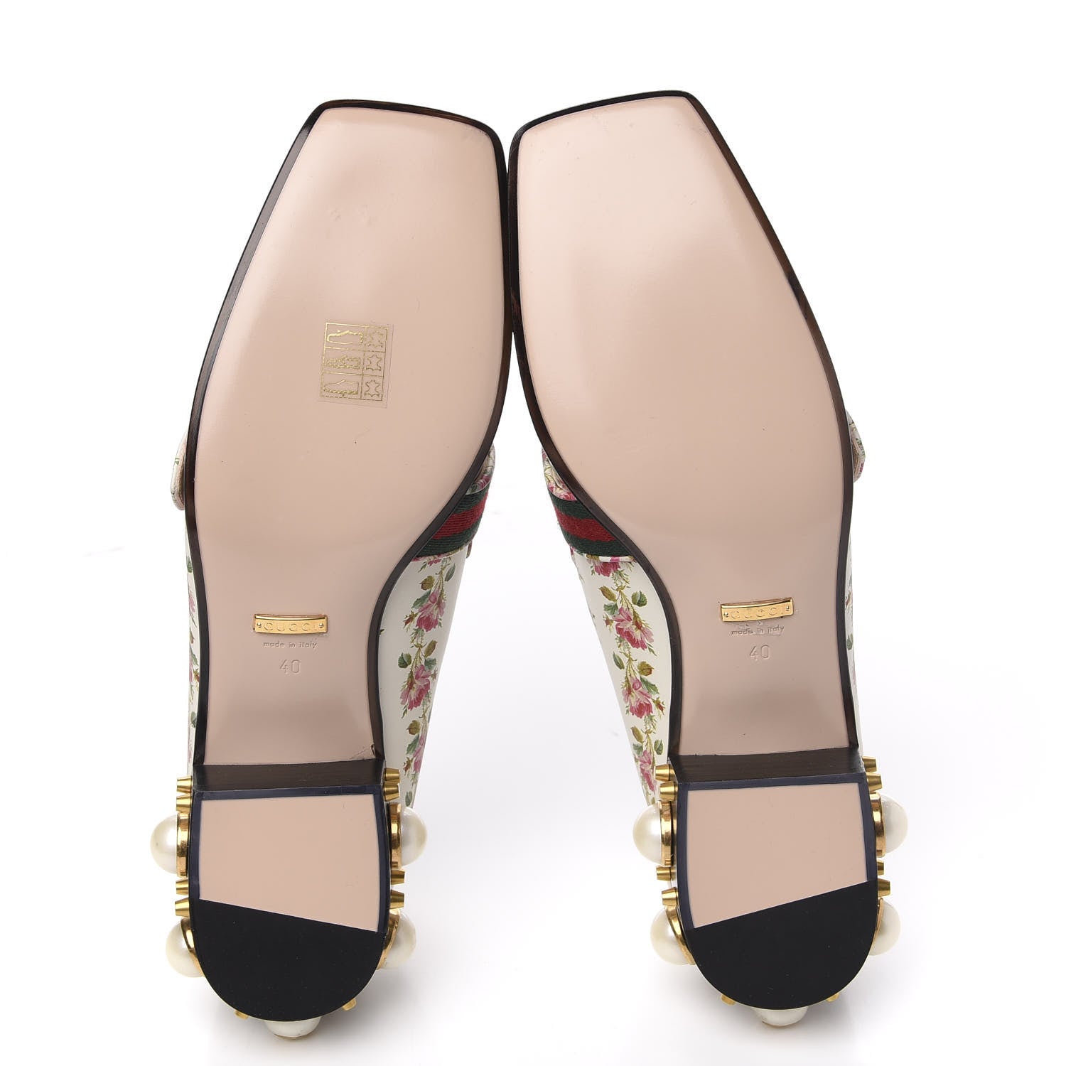 Gucci Calfskin Web Pearl Floral Embellished Peyton Loafer 40 White Multicolor 5 of 9