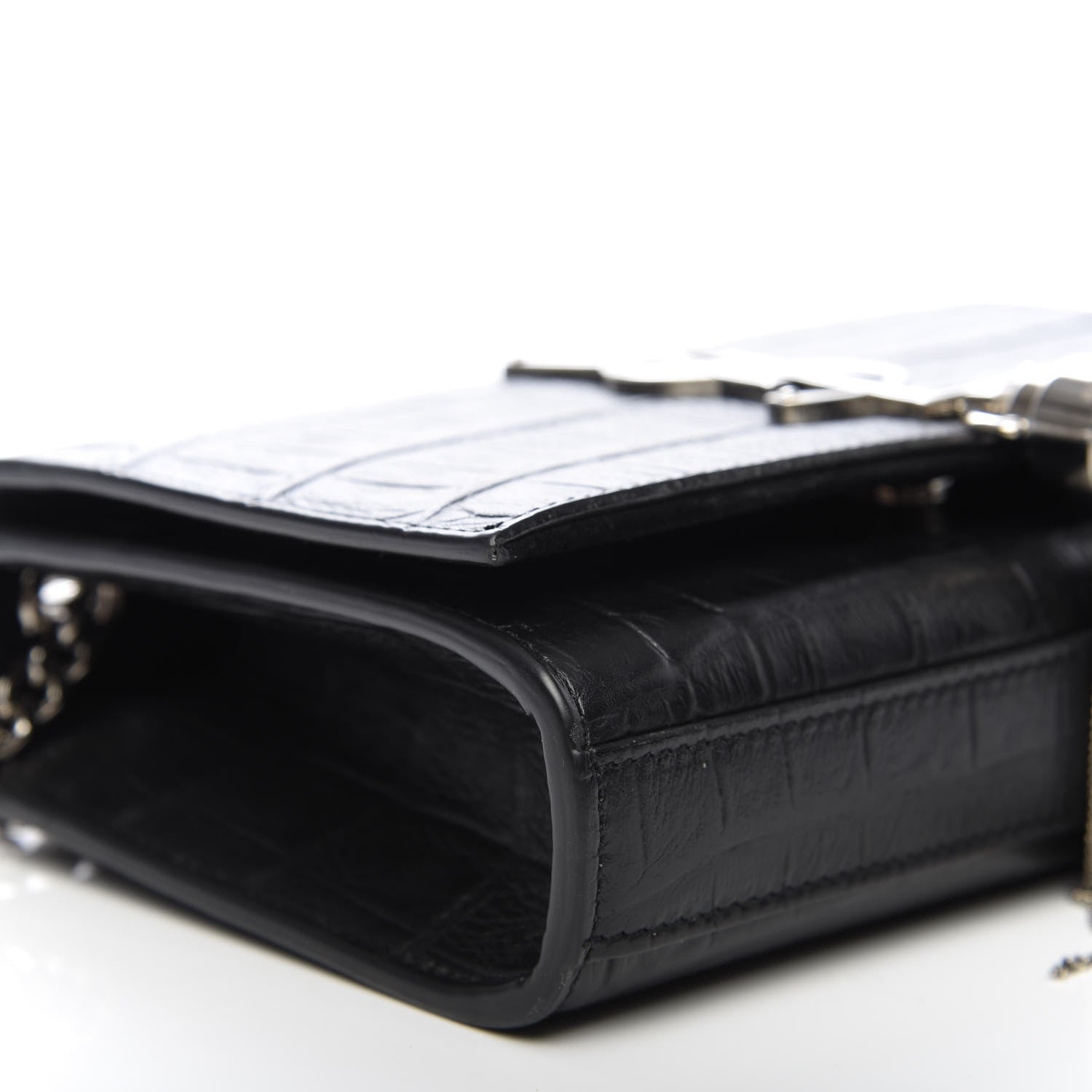 Saint Laurent Calfskin Crocodile Embossed Monogram Small Kate Tassel Satchel Black 5 of 8