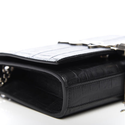 Saint Laurent Calfskin Crocodile Embossed Monogram Small Kate Tassel Satchel Black 5 of 8