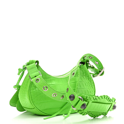 Balenciaga Extra Supple Calfskin Crocodile Embossed Le Cagole Shoulder Bag XS Acid Green 2 of 9