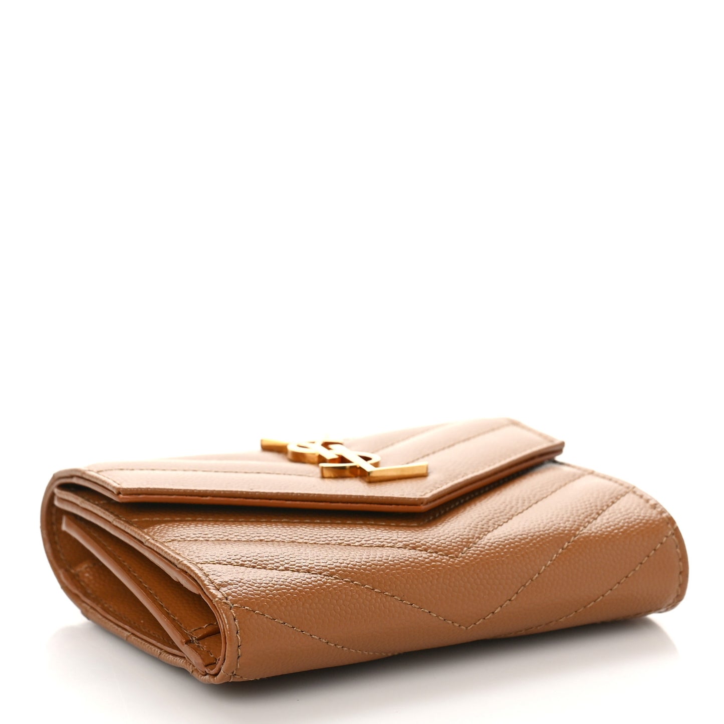 Grain De Poudre Matelasse Chevron Monogram Compact Tri Fold Wallet Natural Dark