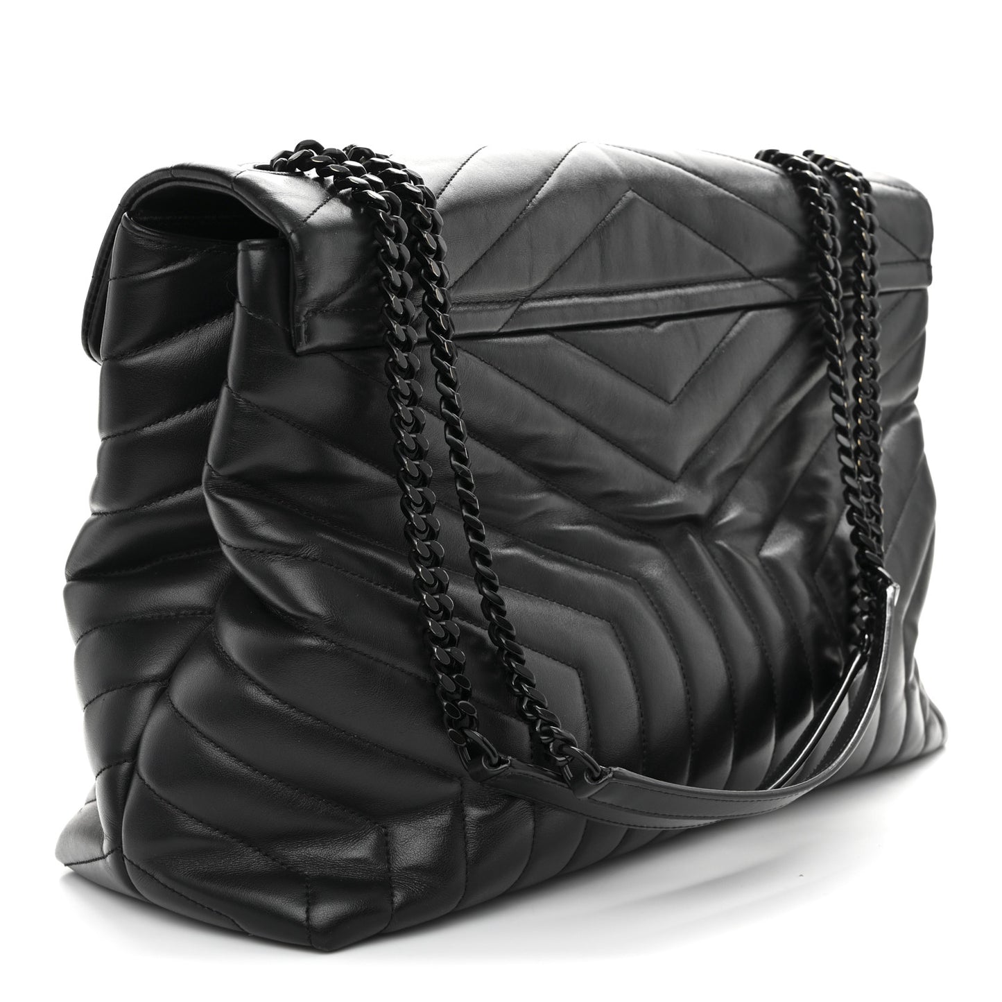 Calfskin Y Quilted Monogram Monochrome Large Loulou Chain Satchel Black