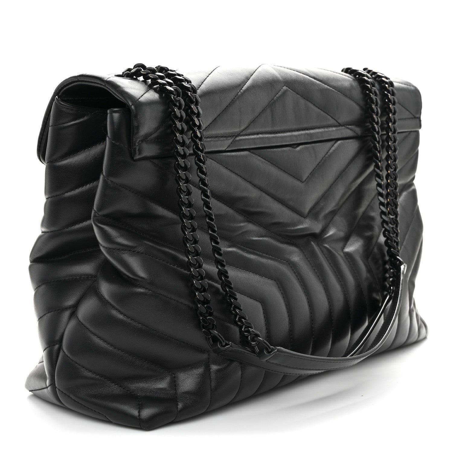 Saint Laurent Calfskin Y Quilted Monogram Monochrome Large Loulou Chain Satchel Black 3 of 14