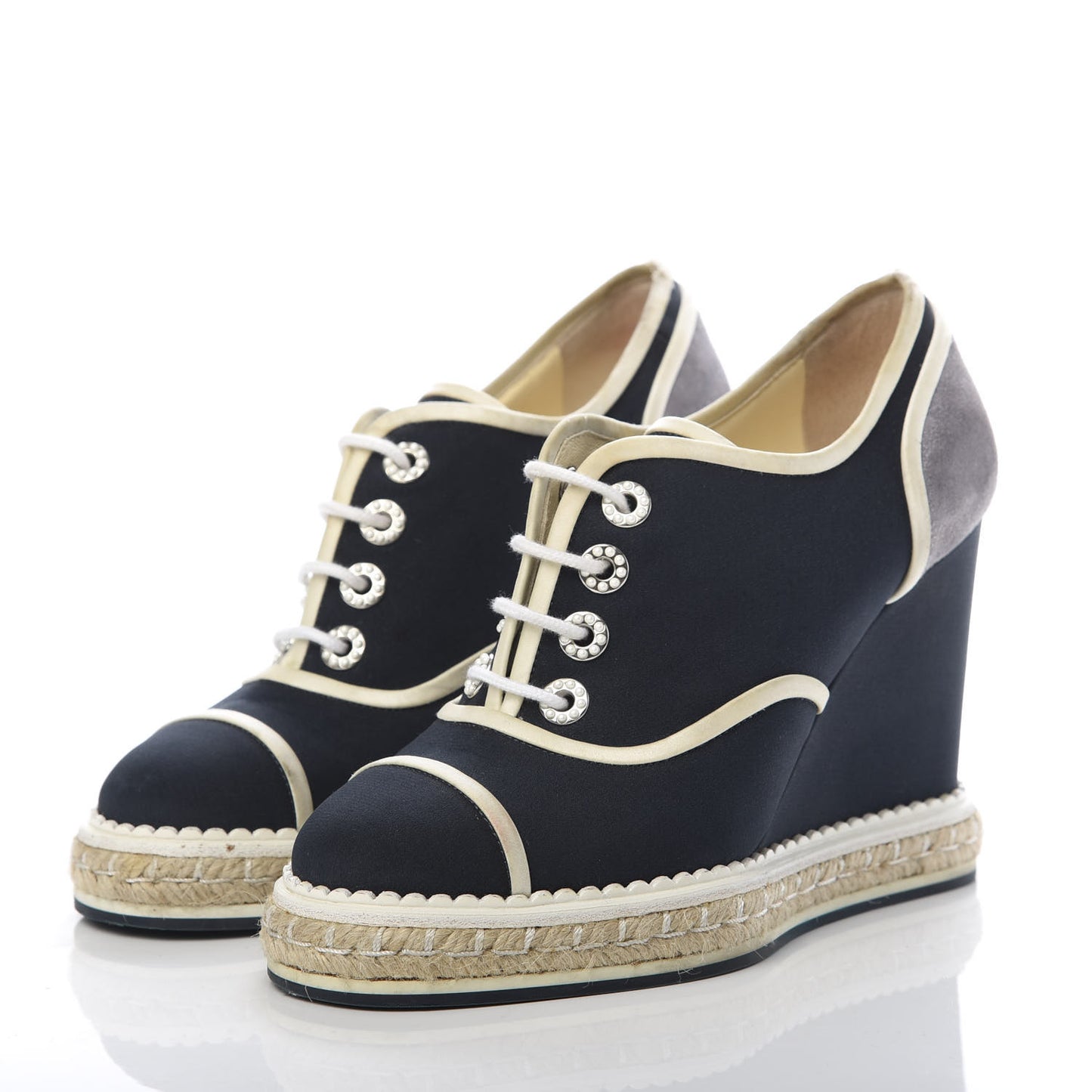 Raffia Lace Up Wedge Espadrilles 36 Grey Navy