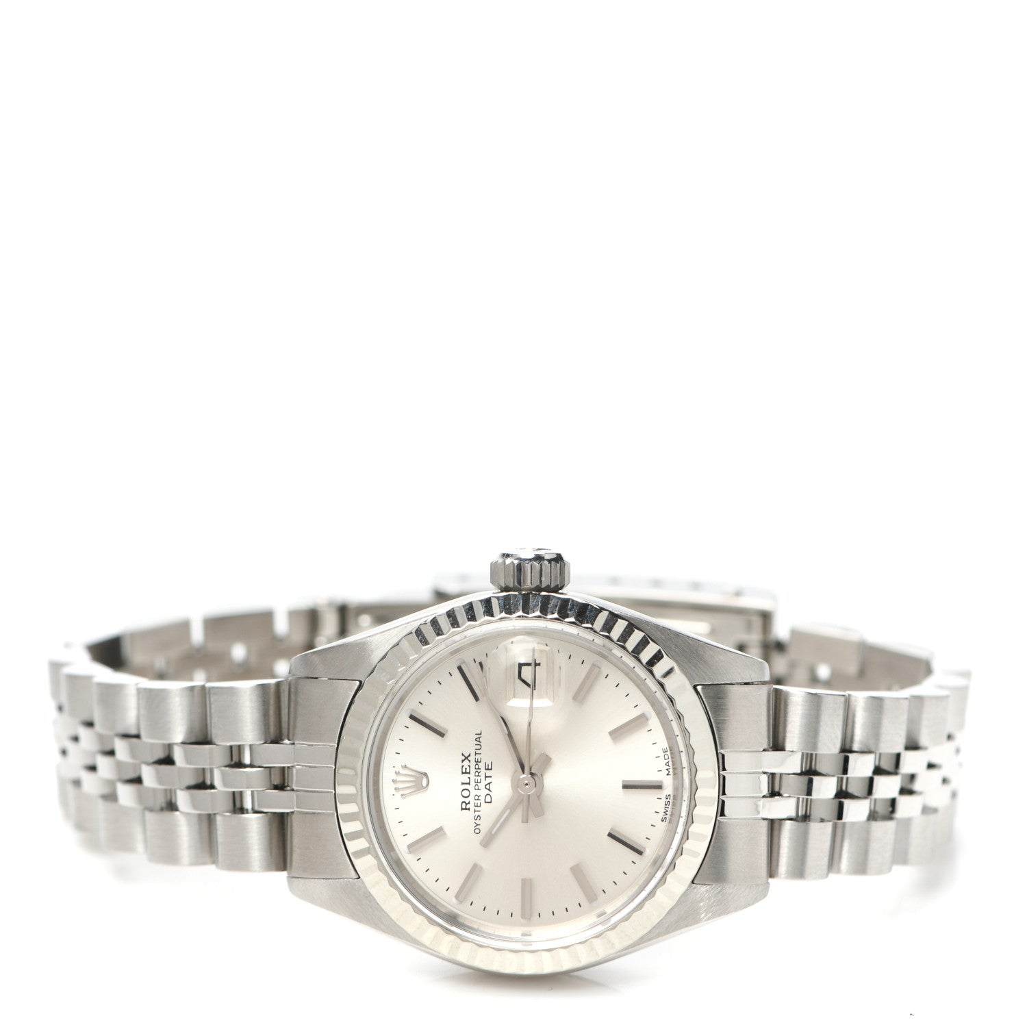 Rolex Stainless Steel 18K White Gold 26mm Oyster Perpetual Date Watch Silver 6917 2 of 5