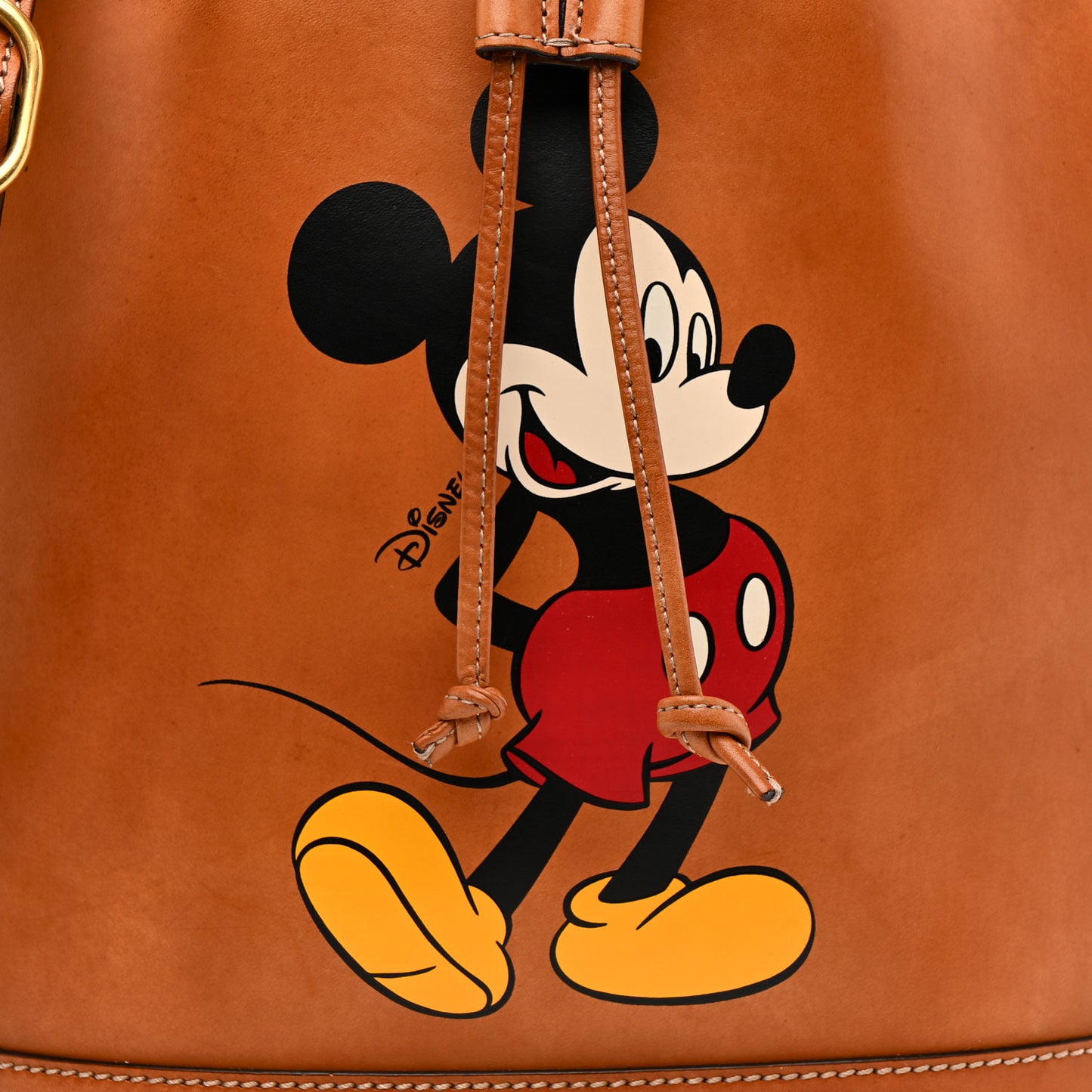 X DISNEY Calfskin Mickey Mouse Printed Bucket Bag Brown