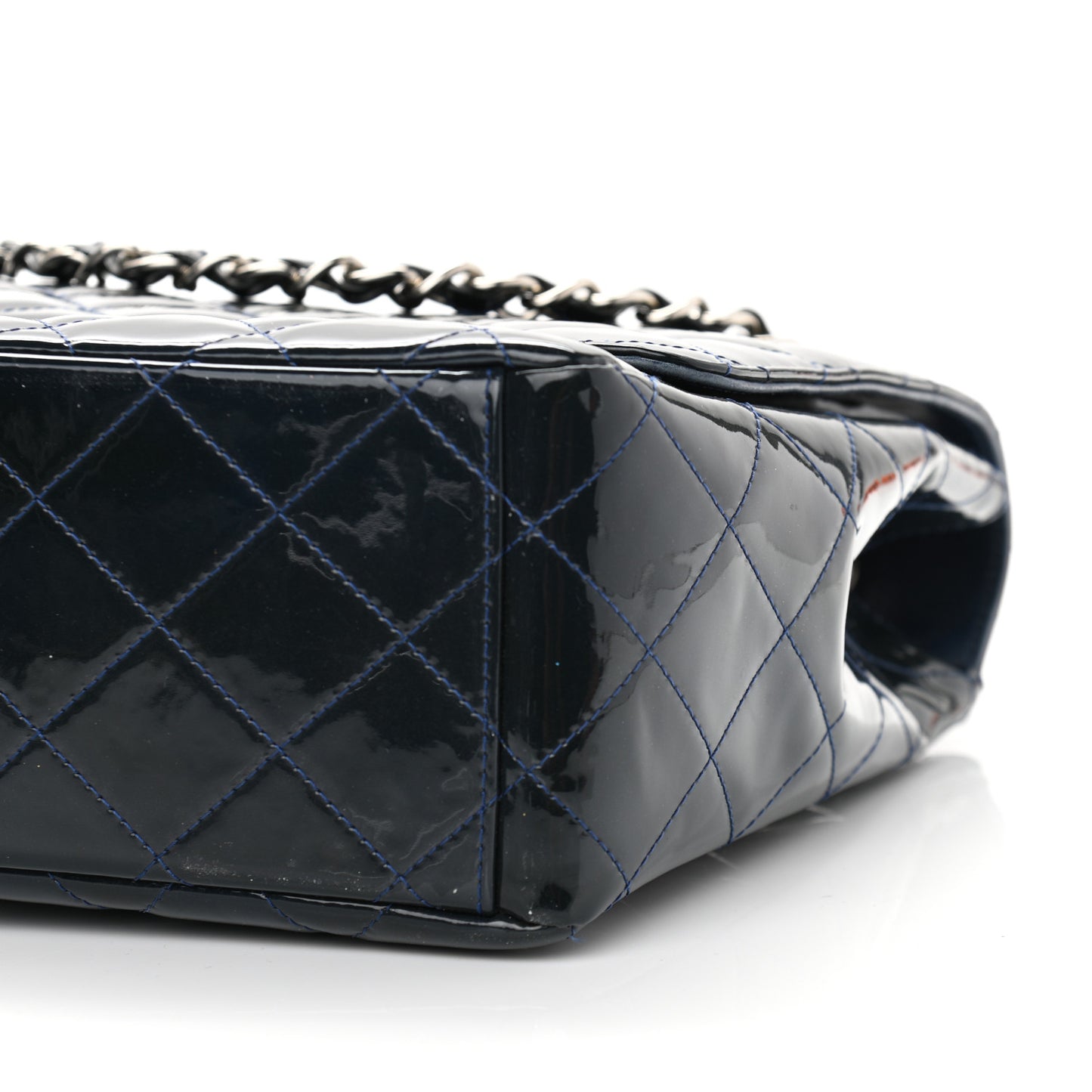 Patent Quilted Maxi Single Flap Navy Blue