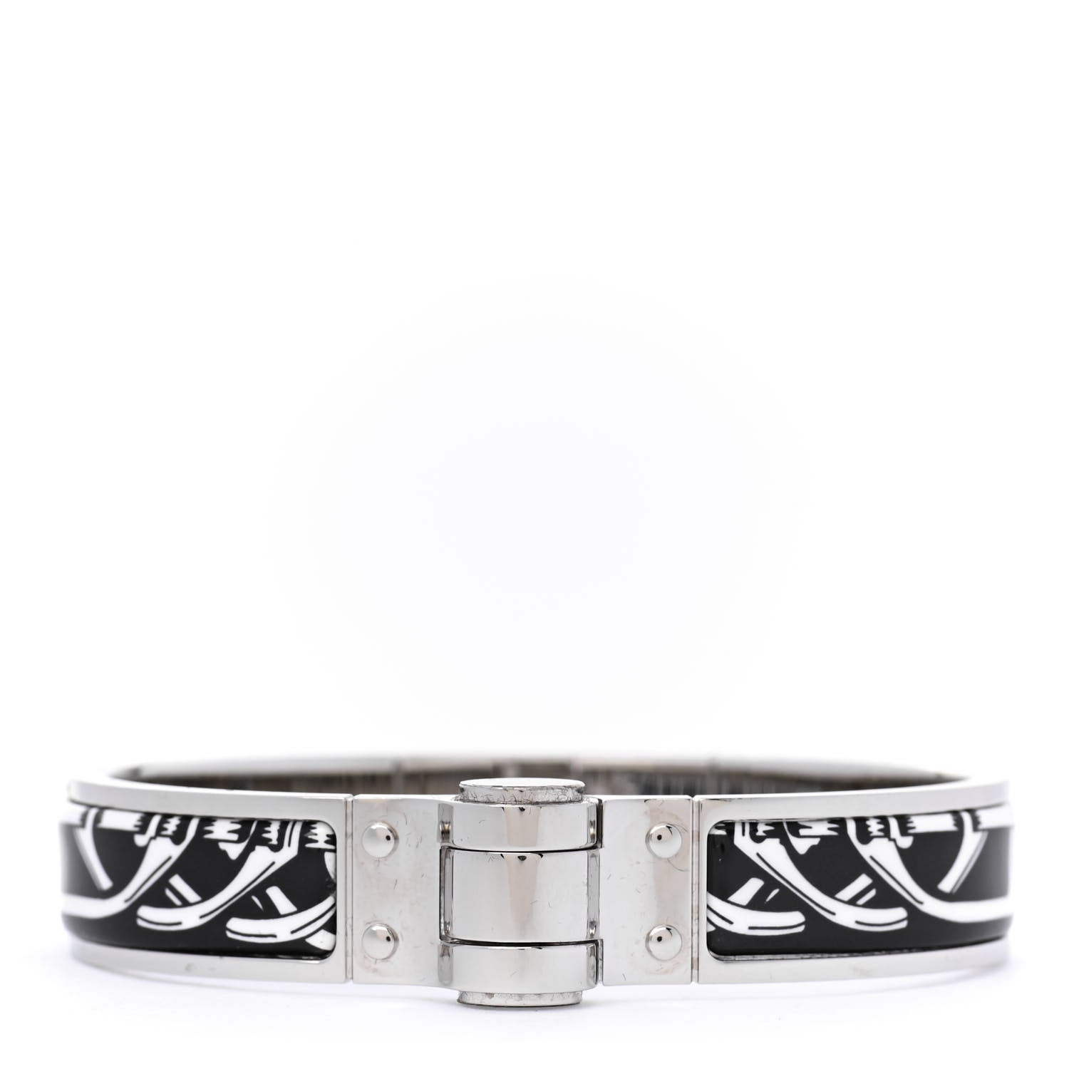 Hermes Enamel Printed Narrow Balades Equestres Positif Negatif Hinged Bracelet S Black 1 of 5