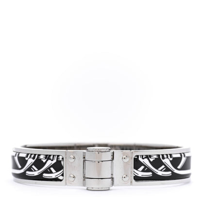 Hermes Enamel Printed Narrow Balades Equestres Positif Negatif Hinged Bracelet S Black 1 of 5