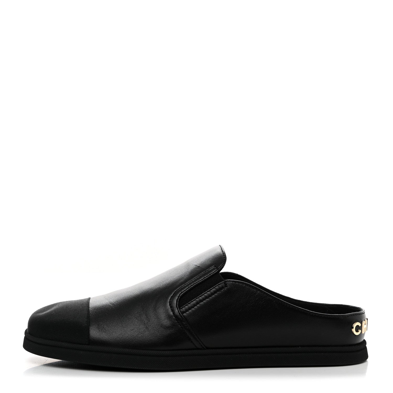 Chanel Lambskin Grosgrain Cap Toe Sneaker Mules 40 Black 1 of 8