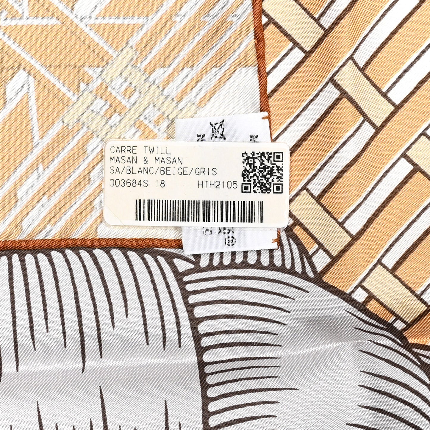 Silk Masan & Masan Scarf 90 White Beige Gris