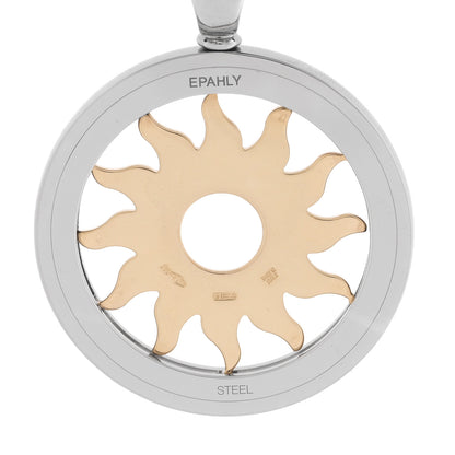 Bulgari 18K Yellow Gold Stainless Steel Calfskin Tondo Sun Pendant Necklace Black 5 of 5