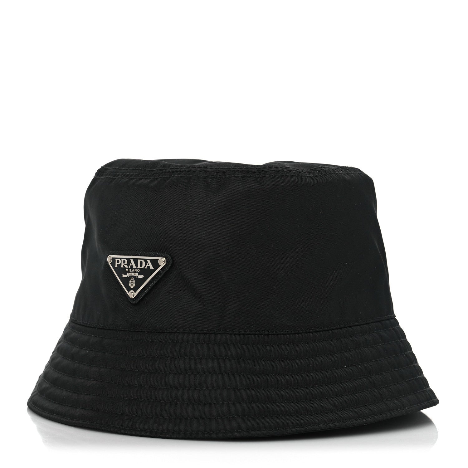 Prada Re-Nylon Metal Triangle Logo Womens Bucket Hat M Black 1 of 7