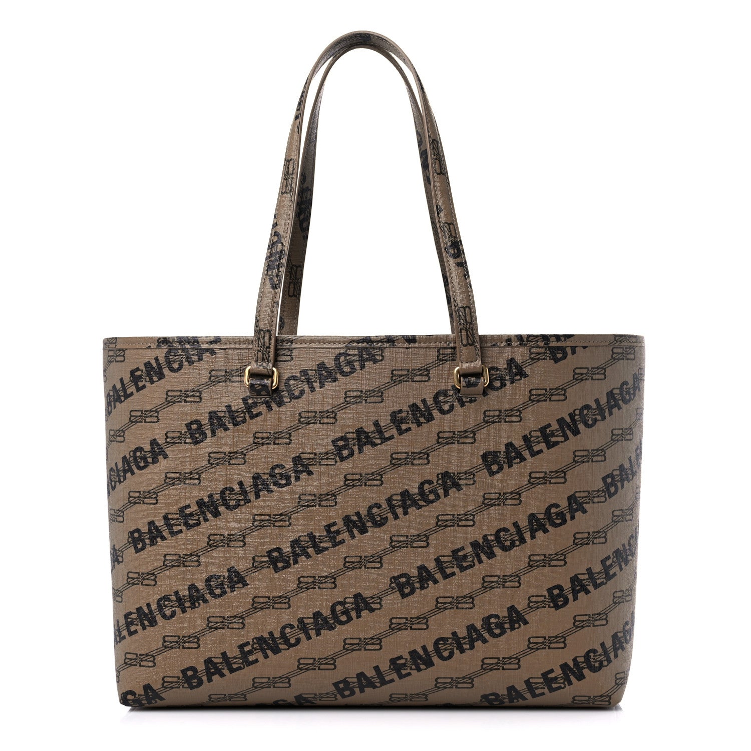 Balenciaga Coated Canvas BB Monogram Allover Logo Medium Signature East West Shopper Bag Beige Brown Black 1 of 9