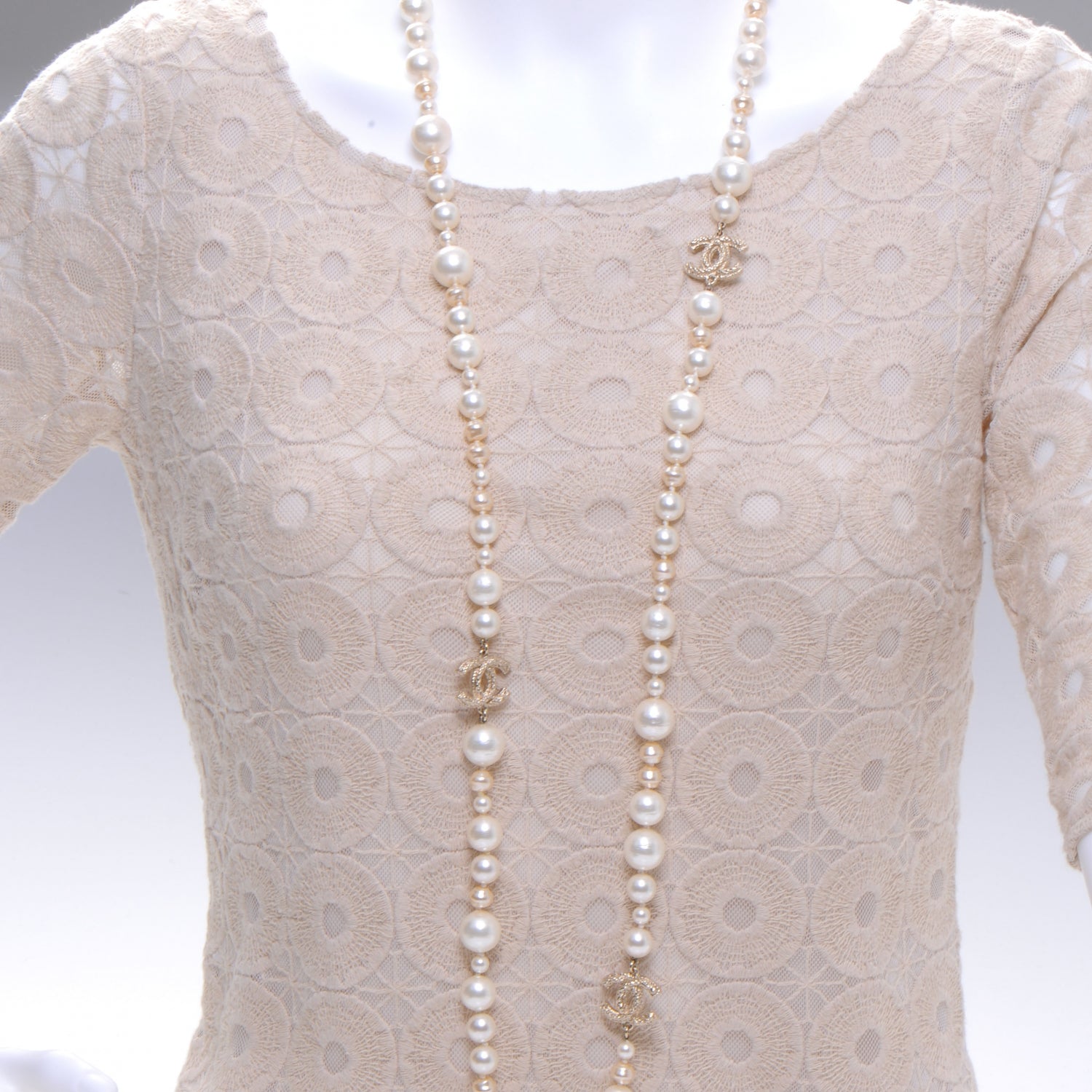 Chanel Classic CC Long Irregular Pearl Necklace Gold 2 of 7
