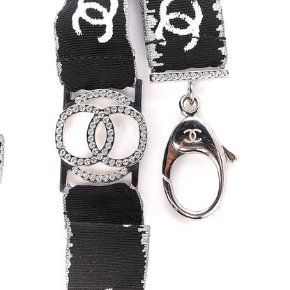 Chanel Crystal CC Lanyard Necklace Black Silver 4 of 4