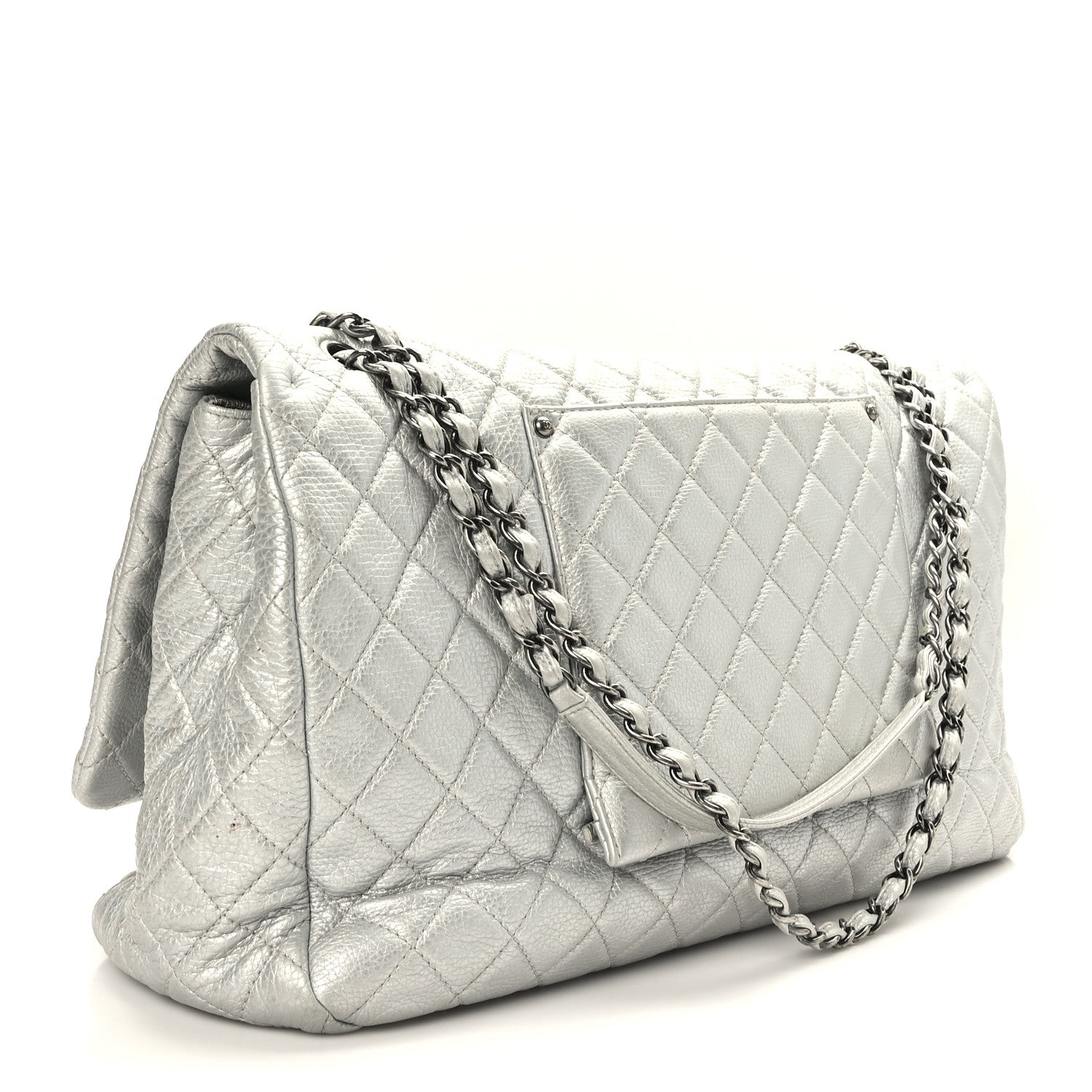 Chanel Metallic Calfskin Quilted XXL Travel Flap Bag Silver 3 of 9