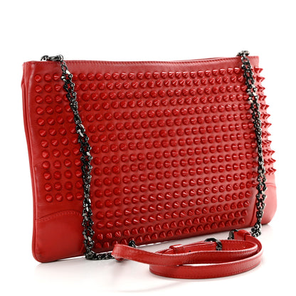 Christian Louboutin Calfskin Studded Loubiposh Clutch Red 3 of 15
