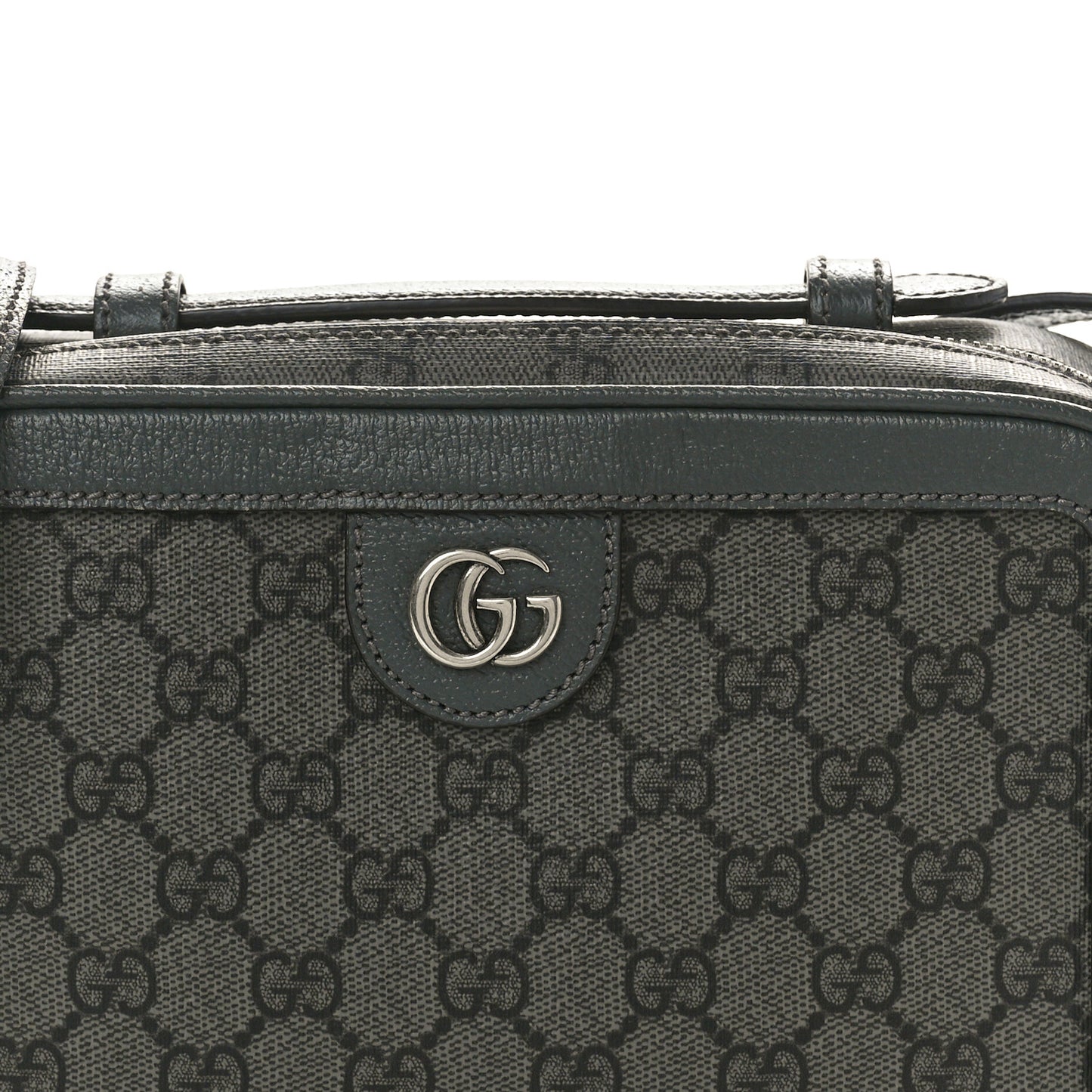 GG Supreme Monogram Textured Dollar Calfskin Small Ophidia Top Handle Shoulder Grey Black Graphite Grey