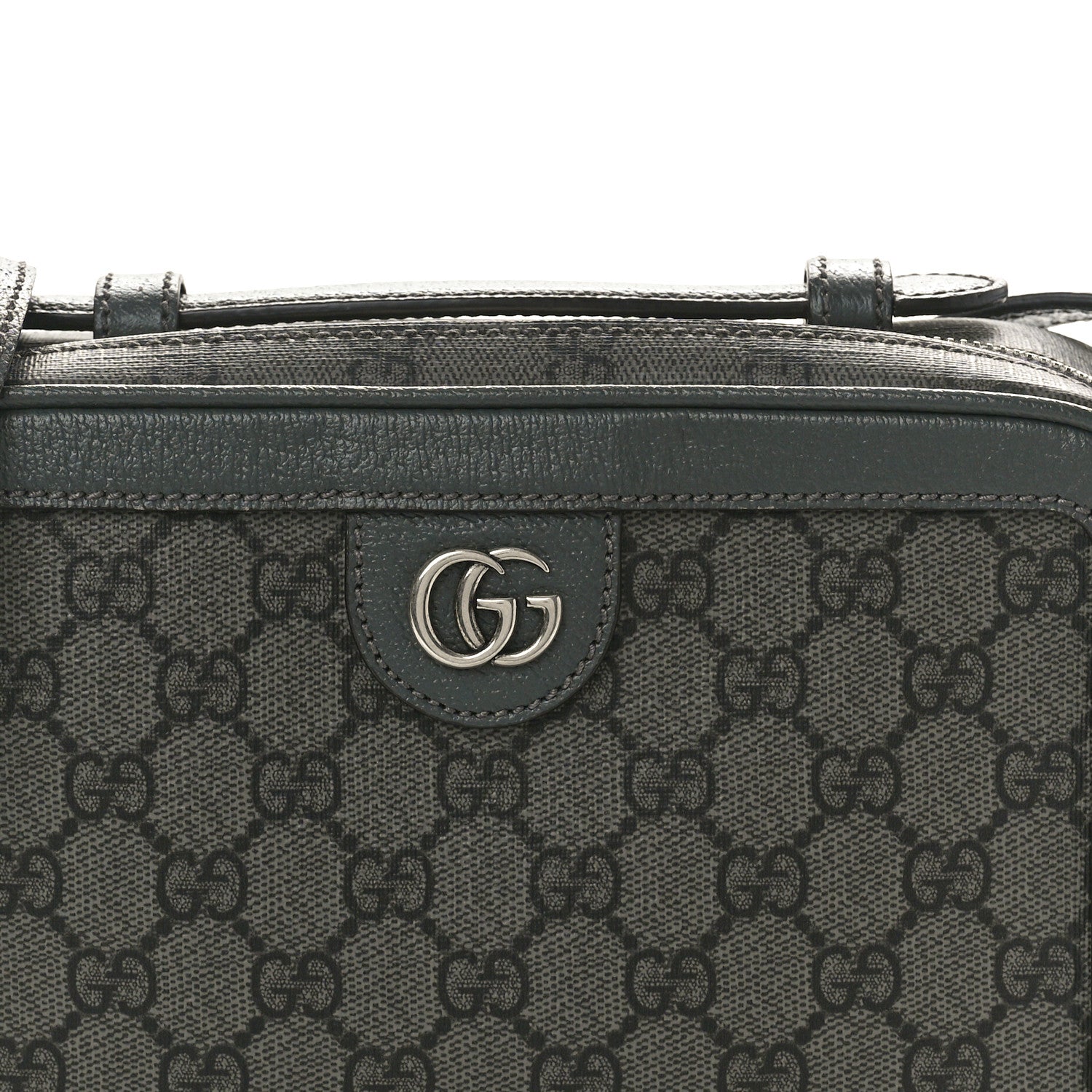 Gucci GG Supreme Monogram Textured Dollar Calfskin Small Ophidia Top Handle Shoulder Grey Black Graphite Grey 8 of 10