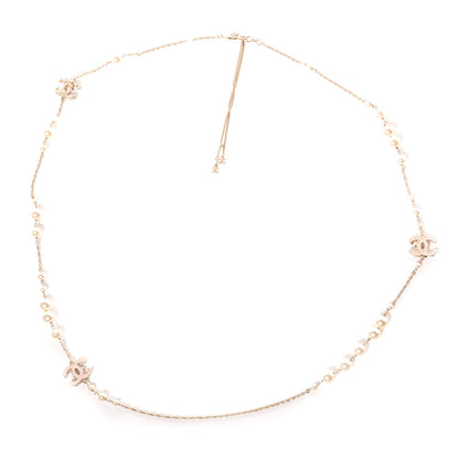 Chanel Crystal Pearl Enamel Camellia CC Long Necklace Gold 3 of 6