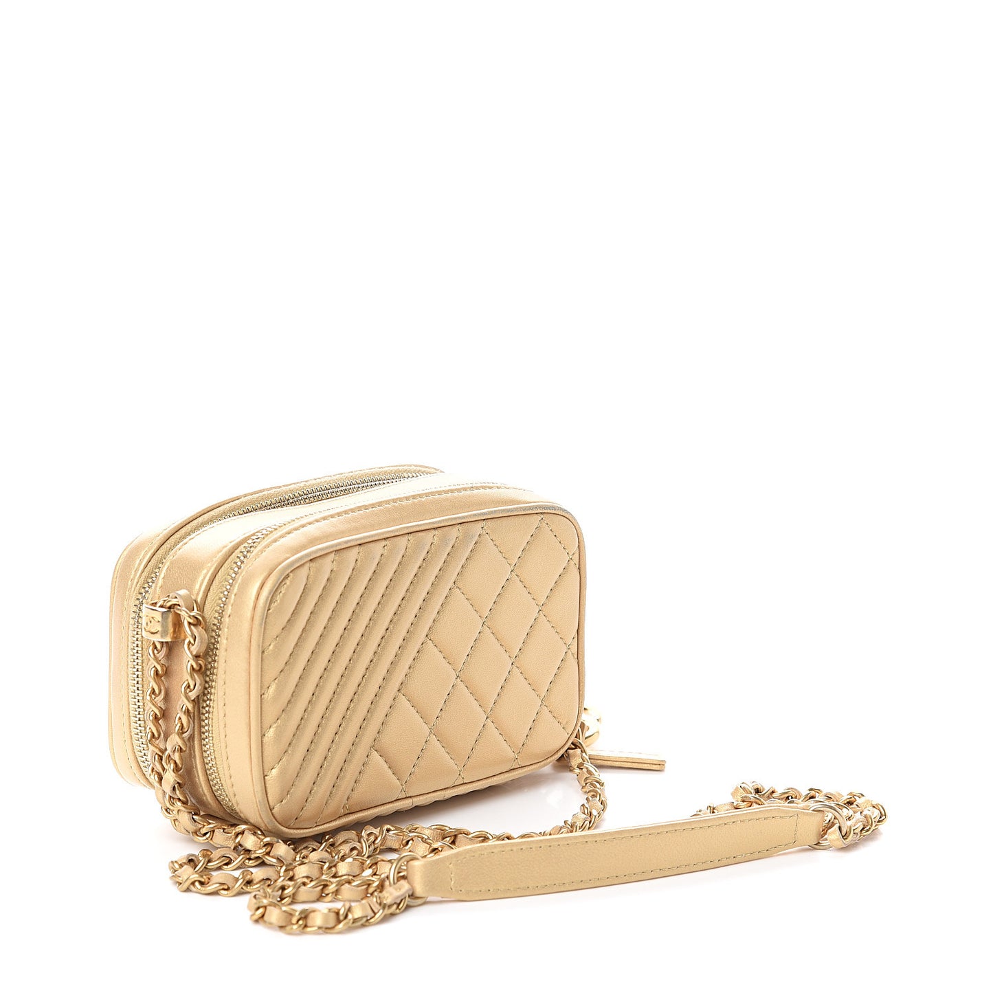 Metallic Lambskin Mini Coco Boy Camera Case Gold