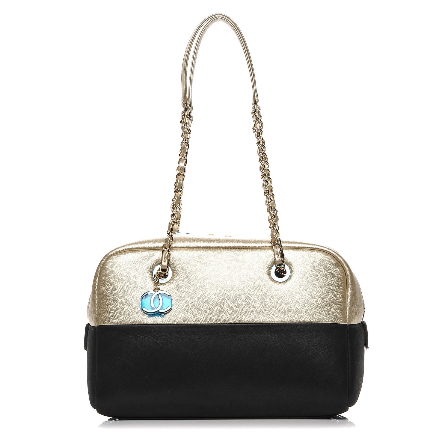 Caviar Iridescent Calfskin Duo Bowling Bag Black Light Gold