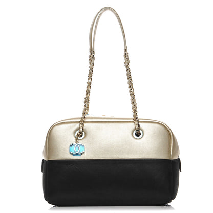 Chanel Caviar Iridescent Calfskin Duo Bowling Bag Black Light Gold 1 of 8