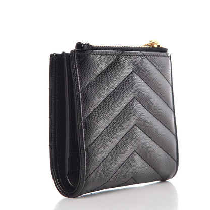 Saint Laurent Grain De Poudre Matelasse Chevron Monogram Zipped Card Case Black 3 of 7