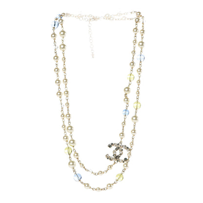 Chanel Pearl Bead CC Long Necklace Blue Green Gold 3 of 6