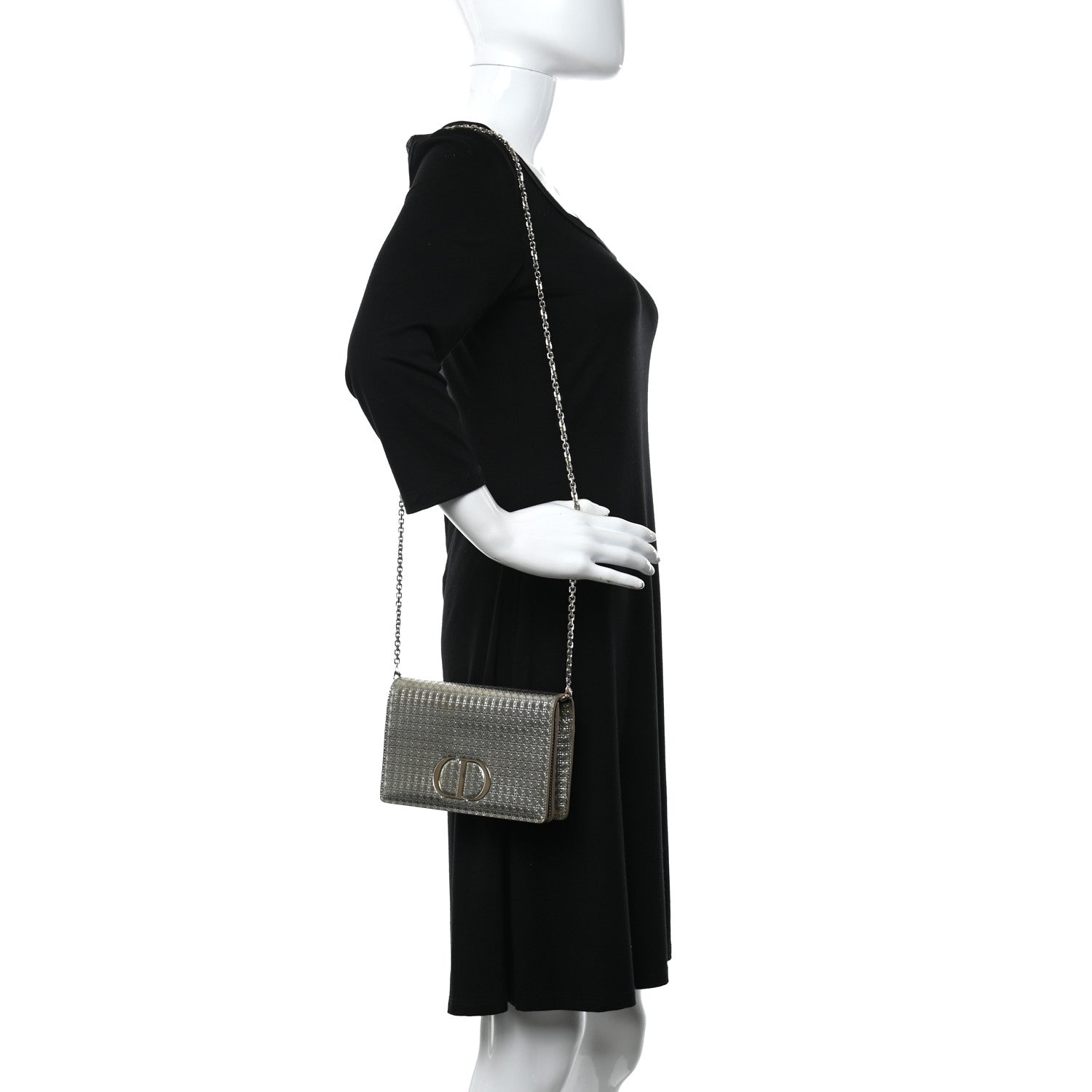 Christian Dior Metallic Patent Micro-Cannage 30 Montaigne 2 in 1 Pouch Gold 2 of 9