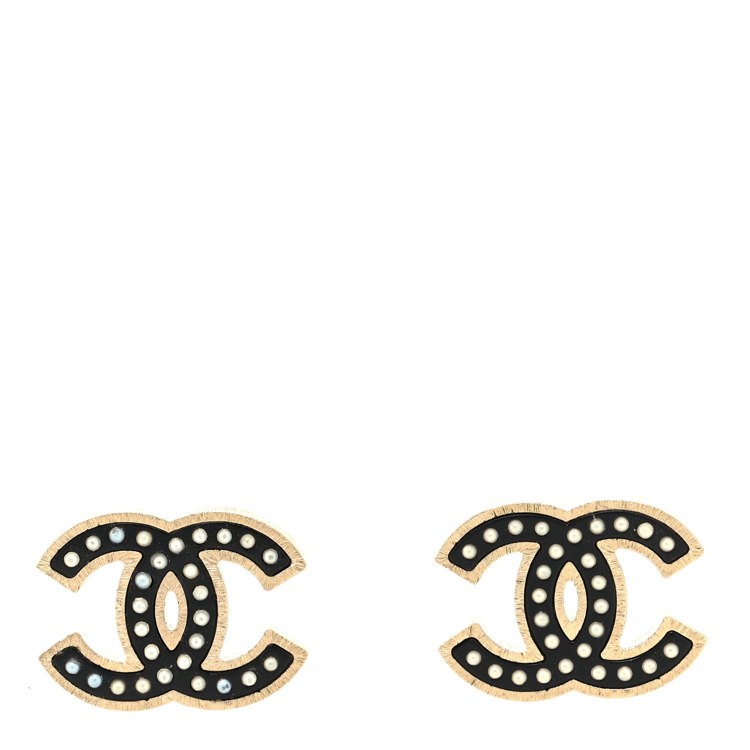 Chanel Resin Pearl CC Earrings Black Gold 1 of 6