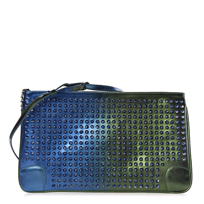 Christian Louboutin Patent Scarabe Loubiposh Spikes Chain Clutch Ocean Amazon 1 of 11