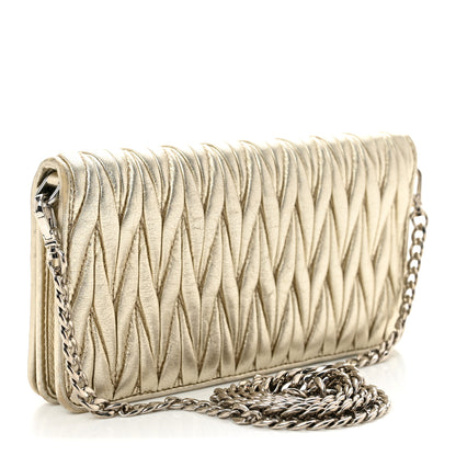 Miu Miu Metallic Nappa Matelasse Chain Crossbody Gold 3 of 12