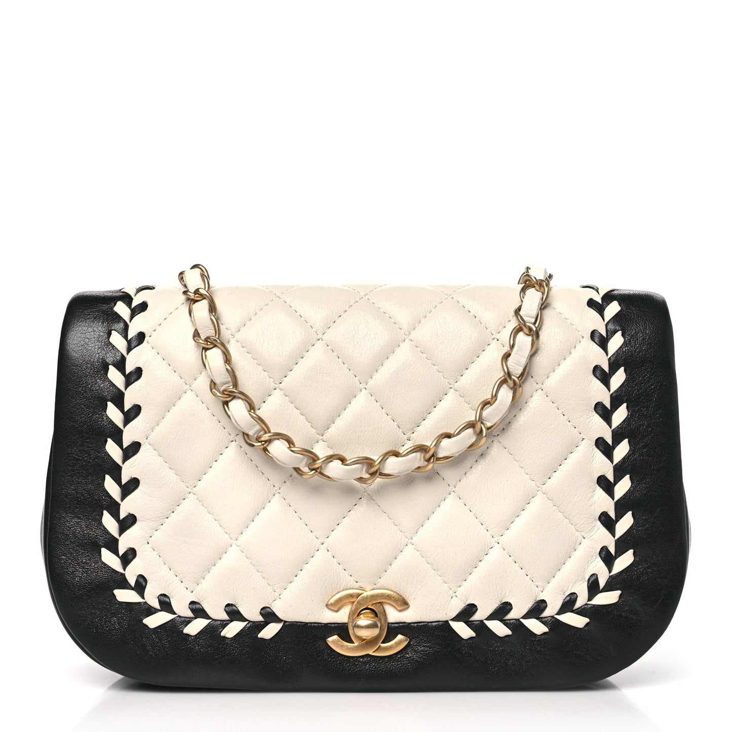 Calfskin Braided Flap White Black