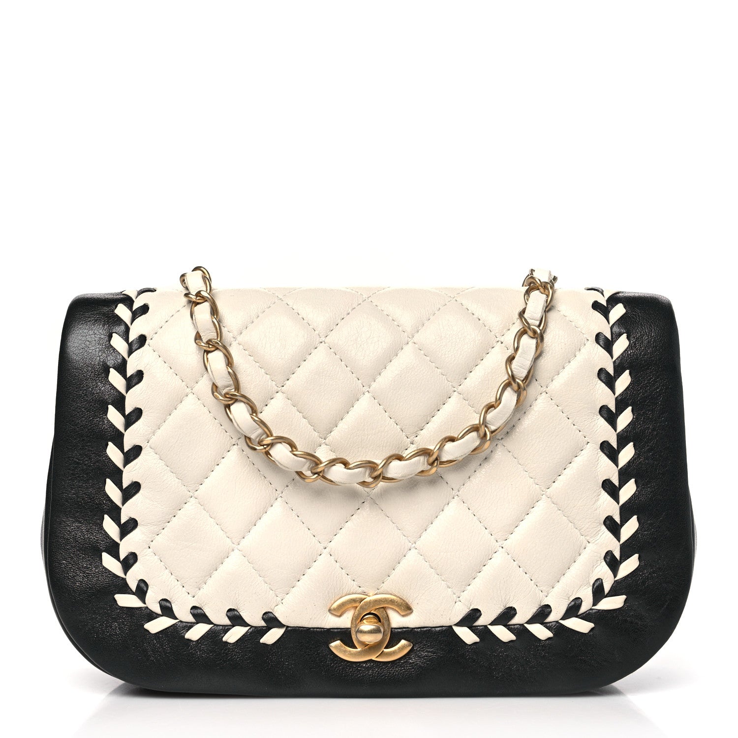 Chanel Calfskin Braided Flap White Black 1 of 9