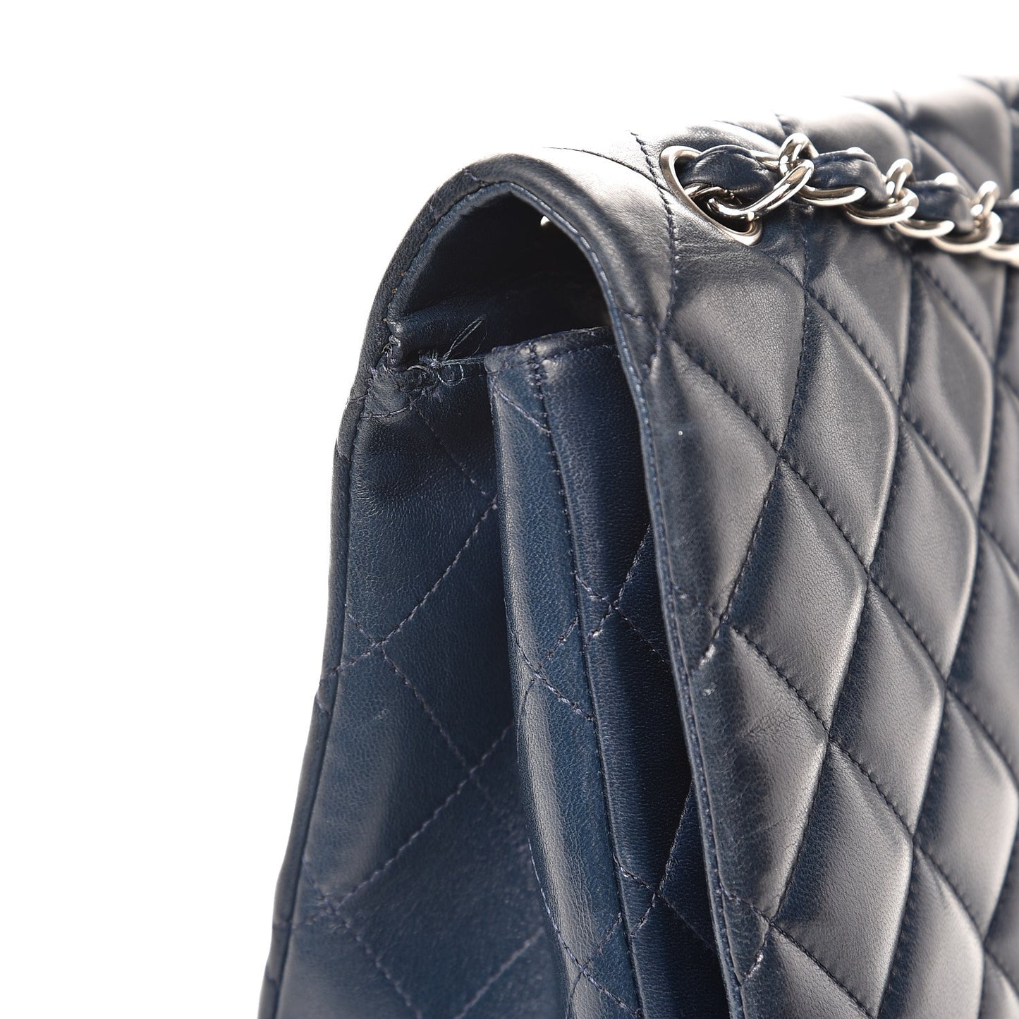 Lambskin Quilted Maxi Single Flap Navy