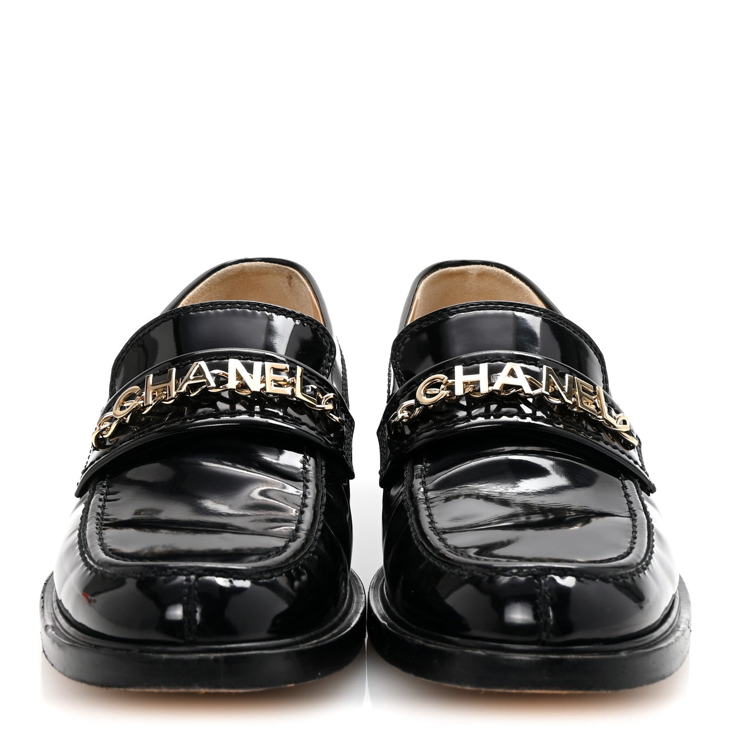Shiny Calfskin Logo Loafers 40 Black