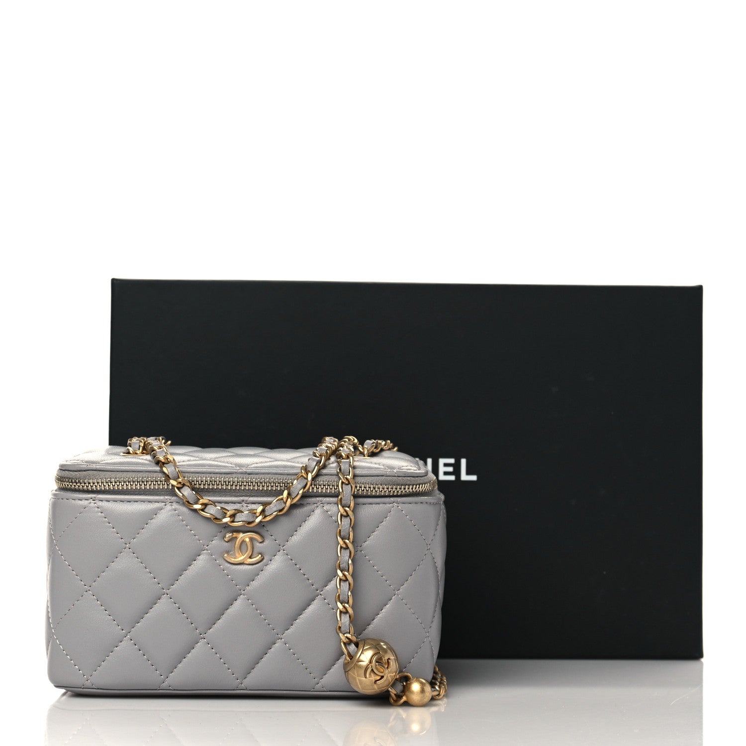 Chanel Lambskin Quilted Small Pearl Crush Vanity Case With Chain Grey 10 of 10