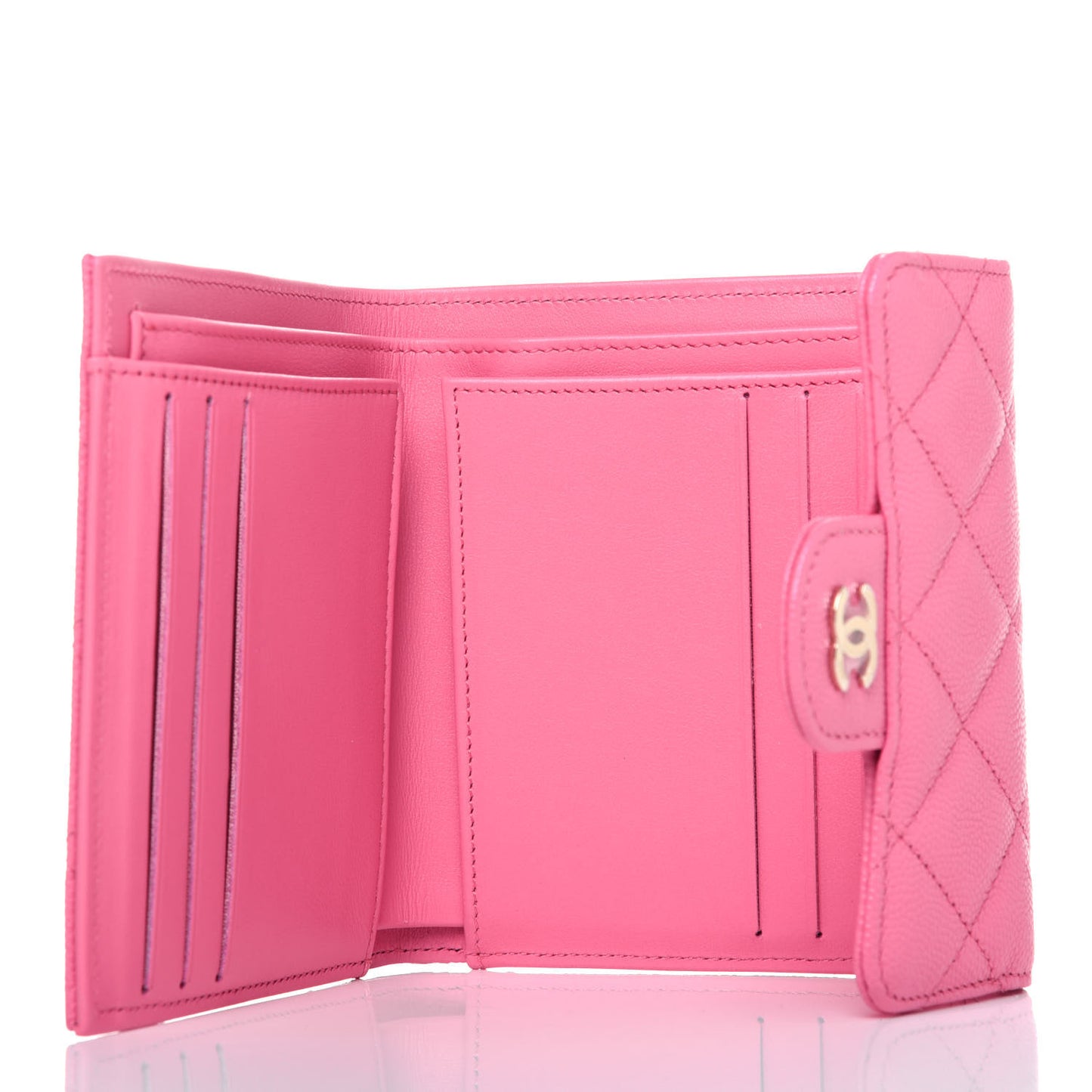 Caviar Quilted Compact Flap Wallet Pink