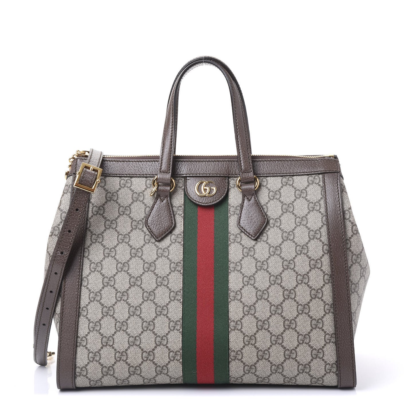 GG Supreme Monogram Web Medium Ophidia Tote Bag Brown