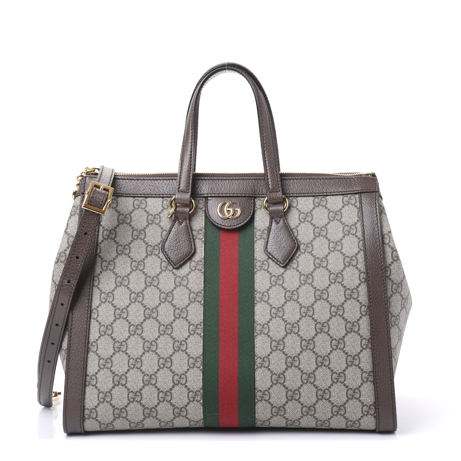 Gucci GG Supreme Monogram Web Medium Ophidia Tote Bag Brown 1 of 12