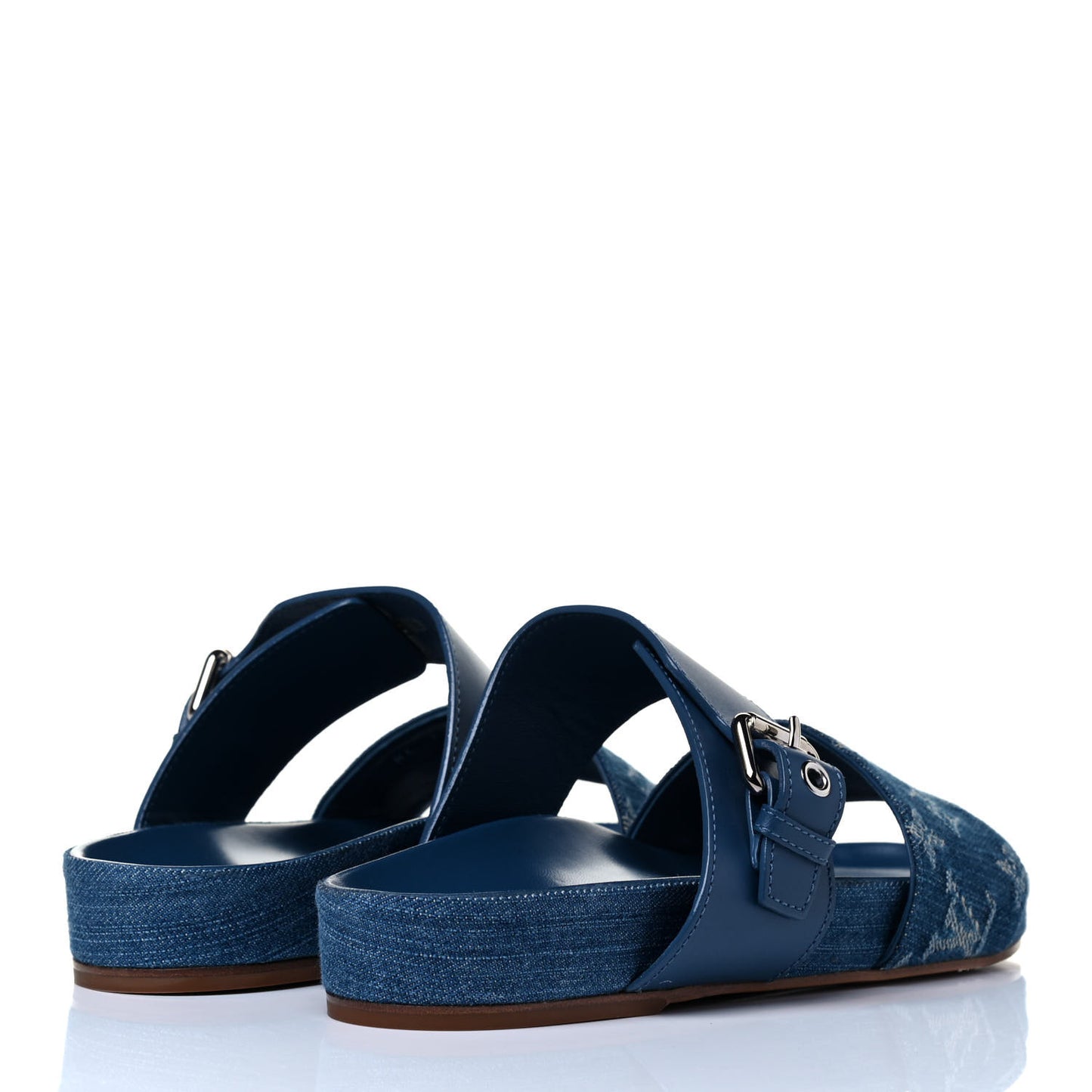 Monogram Denim Bom Dia Flat Mule Sandals 38 Blue