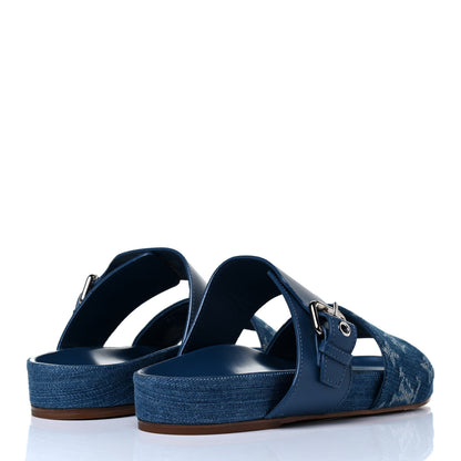 Louis Vuitton Monogram Denim Bom Dia Flat Mule Sandals 38 Blue 5 of 8