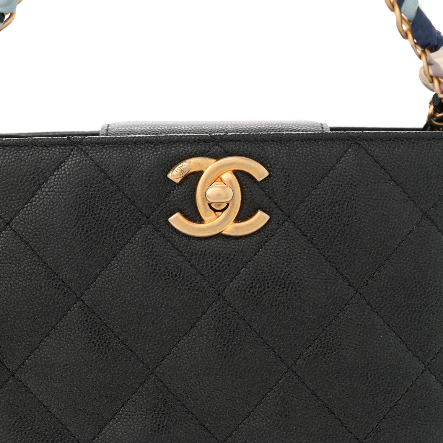 Chanel Caviar Quilted Chain Scarf Handle Bucket Bag Black 8 of 10